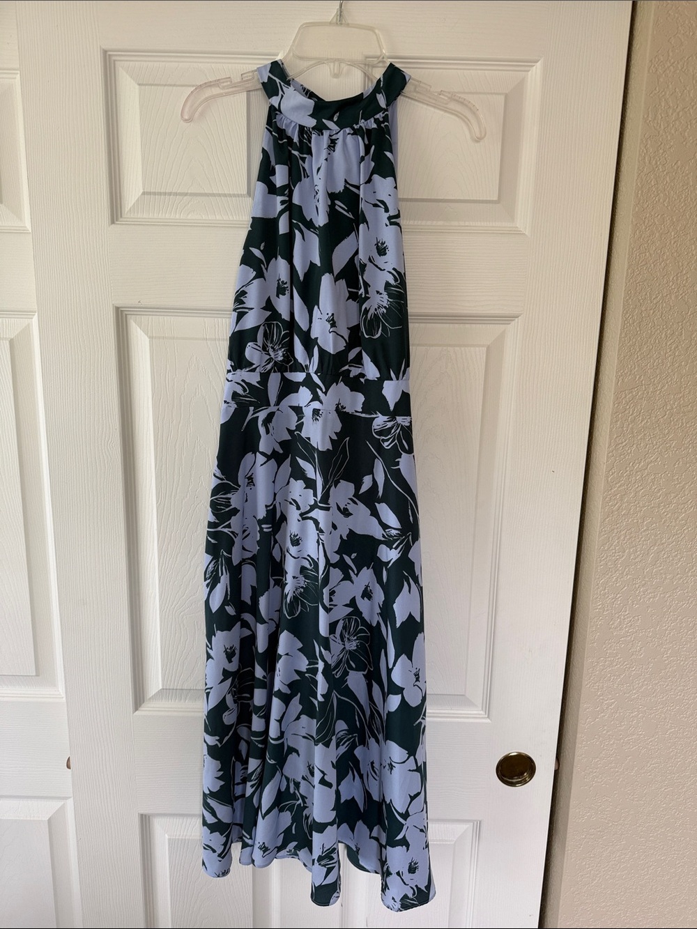 Floral Halter Dress in Dark Green and Light Blue